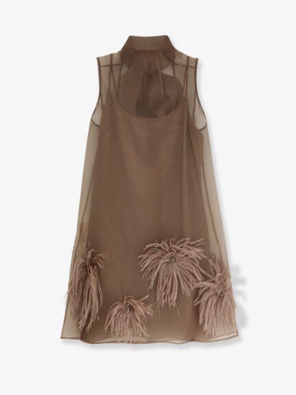 STAUD Albee Mini Dress With Feathers Detail