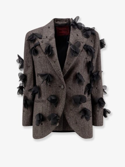 STELLA MAXWELL X MARELLA Wool Blend Blazer With Rhinestones And Flower Patch