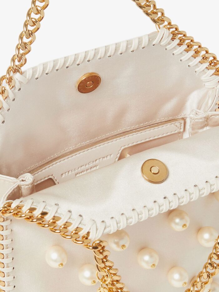 Stella Mccartney Falabella Satin Crossbody Bag With Vegan Pearl Detail
