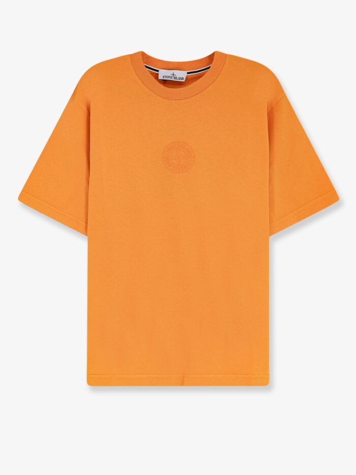 stone island cotton t shirt with tone on tone logo print on the front Stone Island Cotton T-shirt With Tone-on-tone Logo Print On The Front
