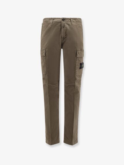 Stone Island Stretch Cotton Trousers With Iconic Logo Patch