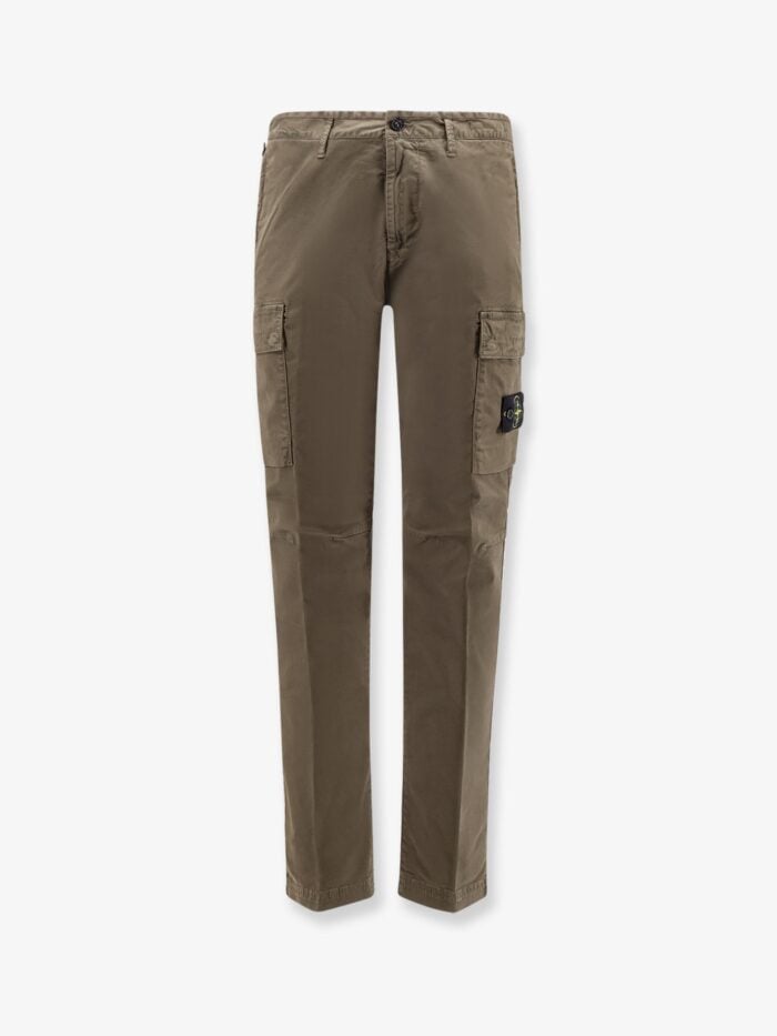 Stone Island Stretch Cotton Trousers With Iconic Logo Patch