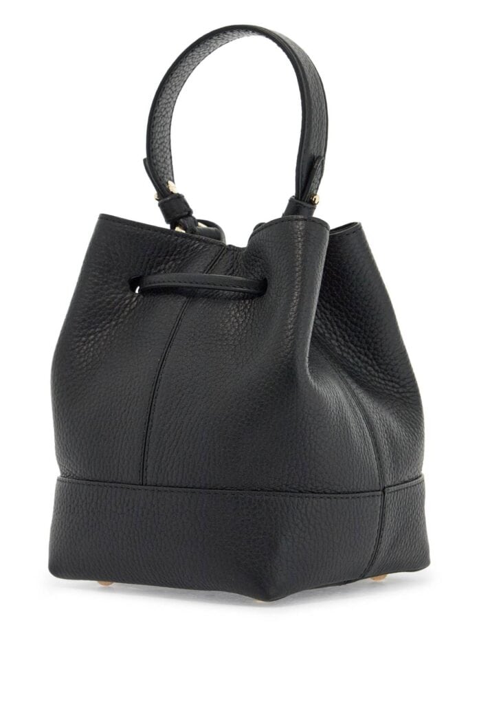 STRATHBERRY Black Calfskin Bucket Bag With Hammered Finish And Drawstring Closure