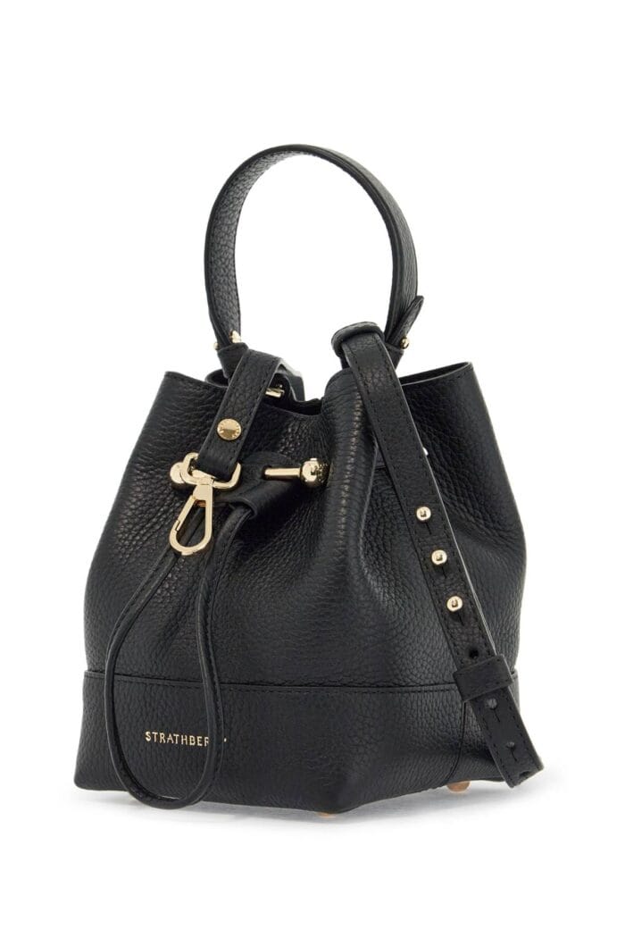 STRATHBERRY Black Calfskin Bucket Bag With Hammered Finish And Drawstring Closure