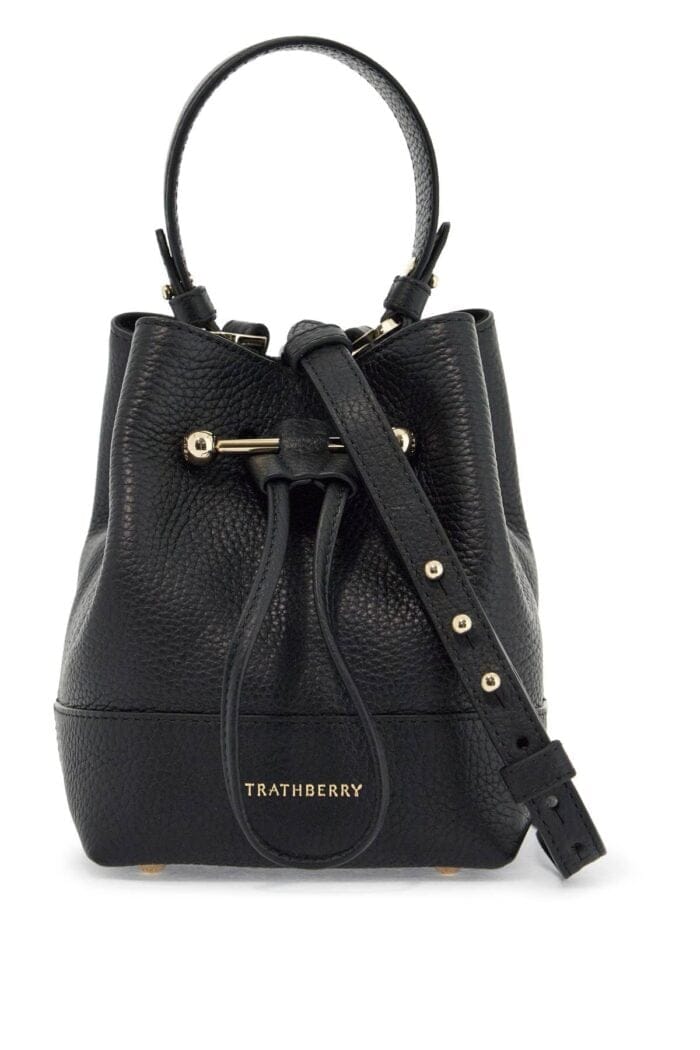 STRATHBERRY Black Calfskin Bucket Bag With Hammered Finish And Drawstring Closure