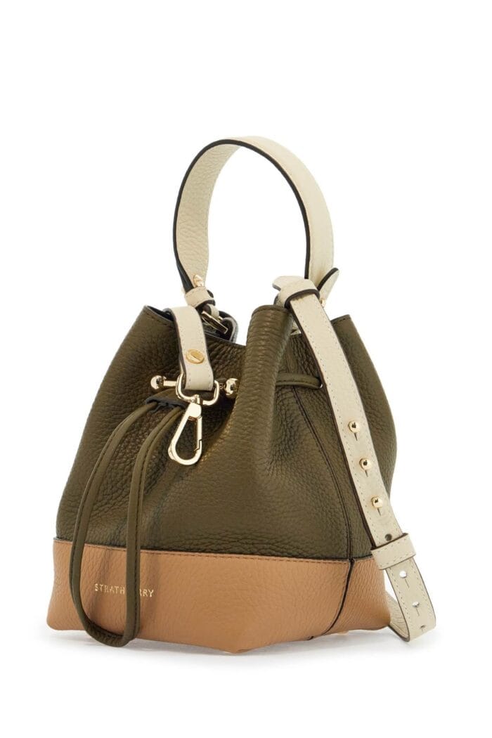 STRATHBERRY Khaki And Caramel Calf Leather Bag With Drawstring Closure And Golden Finishes