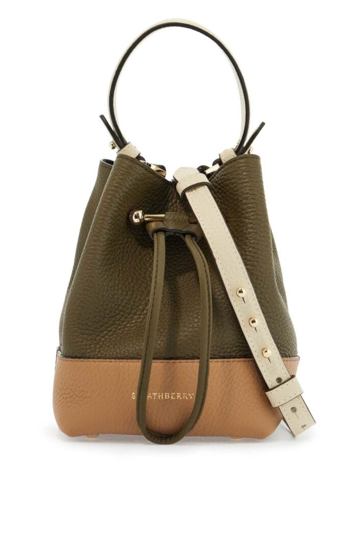 STRATHBERRY Khaki And Caramel Calf Leather Bag With Drawstring Closure And Golden Finishes