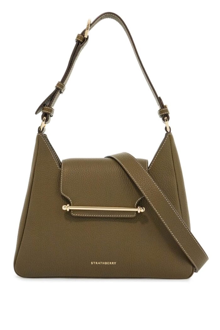 STRATHBERRY Khaki Leather Hobo Bag With Adjustable Strap