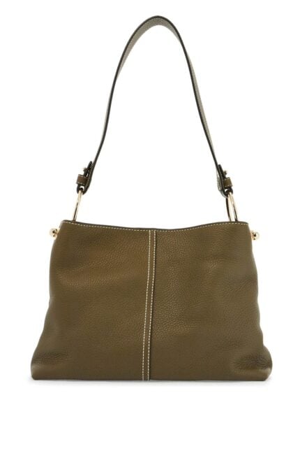 STRATHBERRY Khaki Leather Hobo Bag With Adjustable Strap