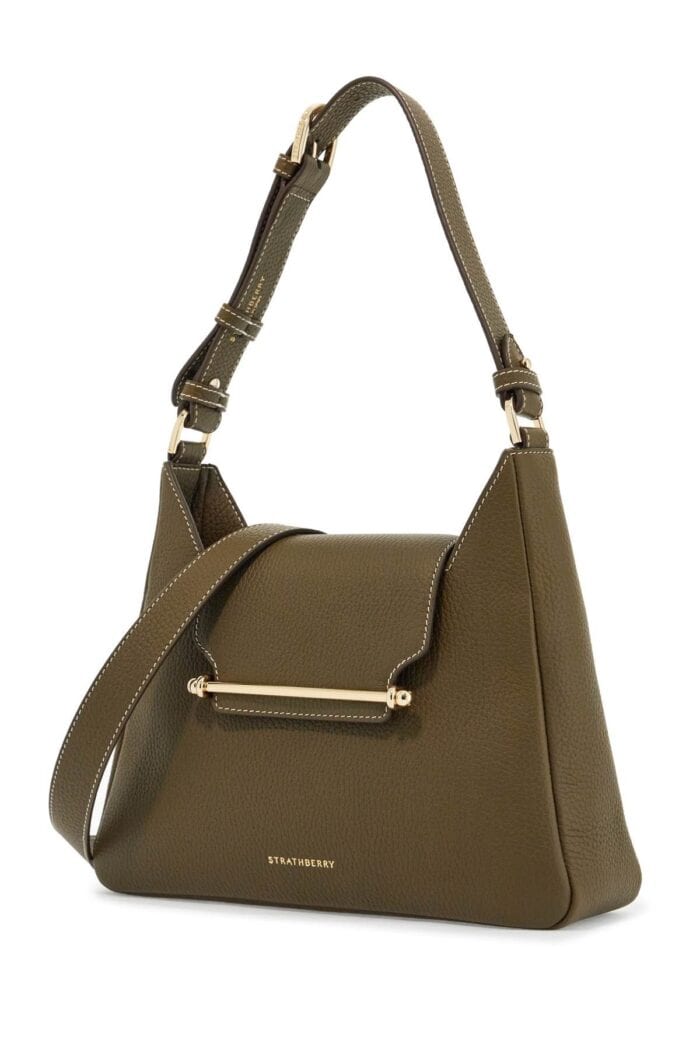 STRATHBERRY Khaki Leather Hobo Bag With Adjustable Strap