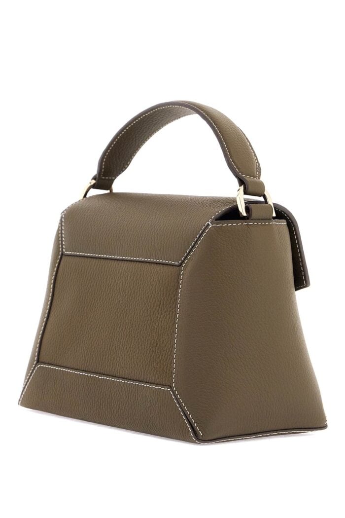 STRATHBERRY Khaki Leather Top Handle Bag Mosaic Design