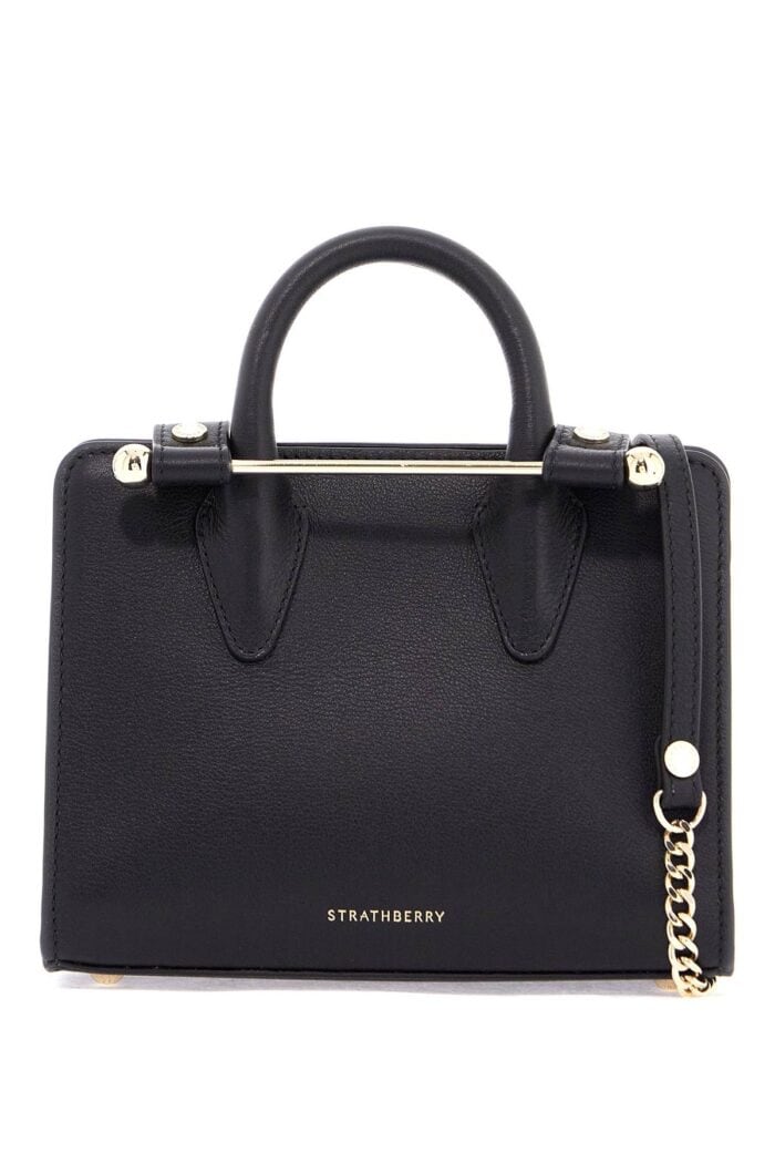 STRATHBERRY Mini Tote In Black Calfskin With Removable Shoulder Strap