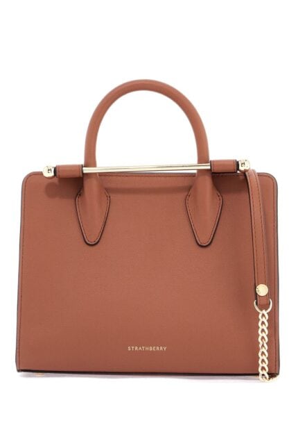 STRATHBERRY Mini Tote In Chestnut Calfskin With Removable Shoulder Strap