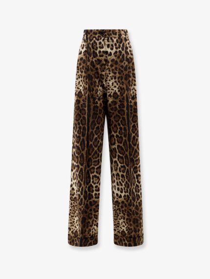 Dolce & Gabbana Stretch Wool Trousers With Animal Print