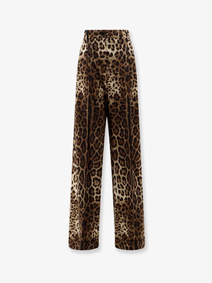 dolce & gabbana stretch wool trousers with animal print Dolce & Gabbana Stretch Wool Trousers With Animal Print