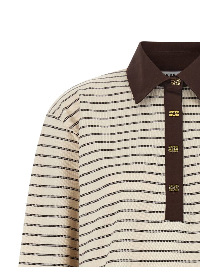 GANNI Striped Cotton Polo Shirt