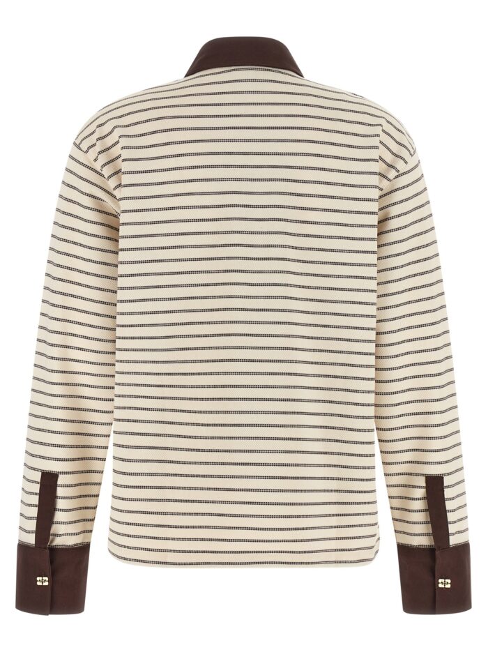 GANNI Striped Cotton Polo Shirt