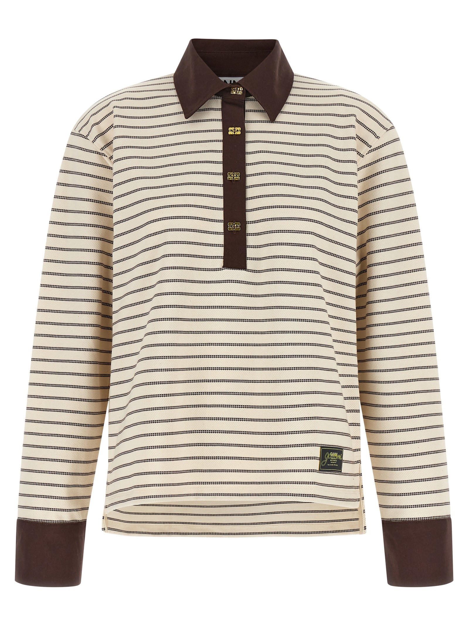 GANNI Striped Cotton Polo Shirt