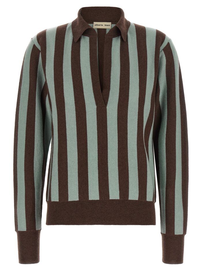 alberto biani striped knit polo shirt ALBERTO BIANI Striped Knit Polo Shirt