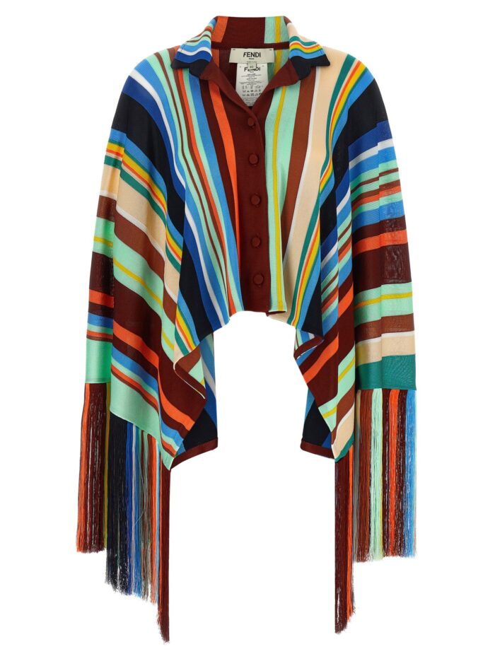 fendi striped poncho with fringes Fendi Striped Poncho With Fringes