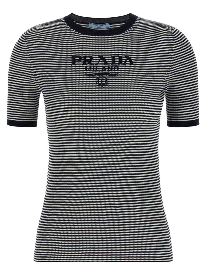 prada striped silk t shirt PRADA Striped Silk T-shirt