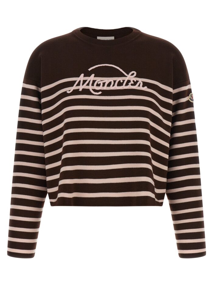 moncler striped sweater with embroidery Moncler Striped Sweater With Embroidery