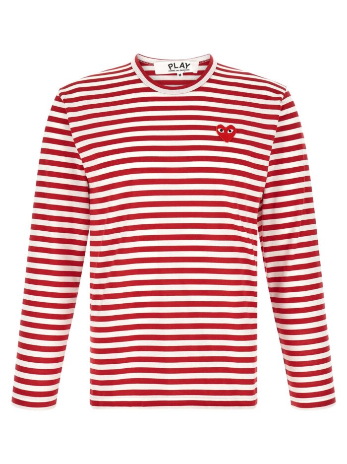 comme des garcons play striped t shirt with heart patch COMME DES GARCONS PLAY Striped T-Shirt With Heart Patch