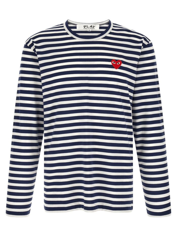 comme des garcons play striped t shirt with heart patch COMME DES GARCONS PLAY Striped T-Shirt With Heart Patch