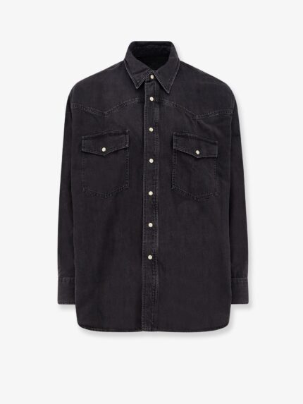 STUDIO NICHOLSON Black Denim Shirt With Enamelled Buttons