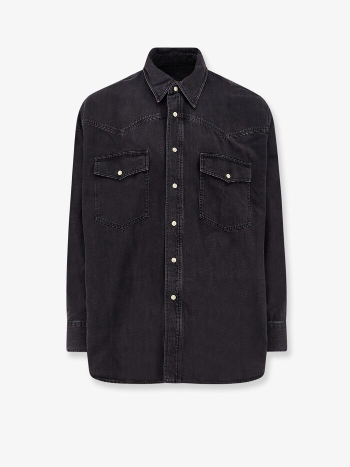 STUDIO NICHOLSON Black Denim Shirt With Enamelled Buttons