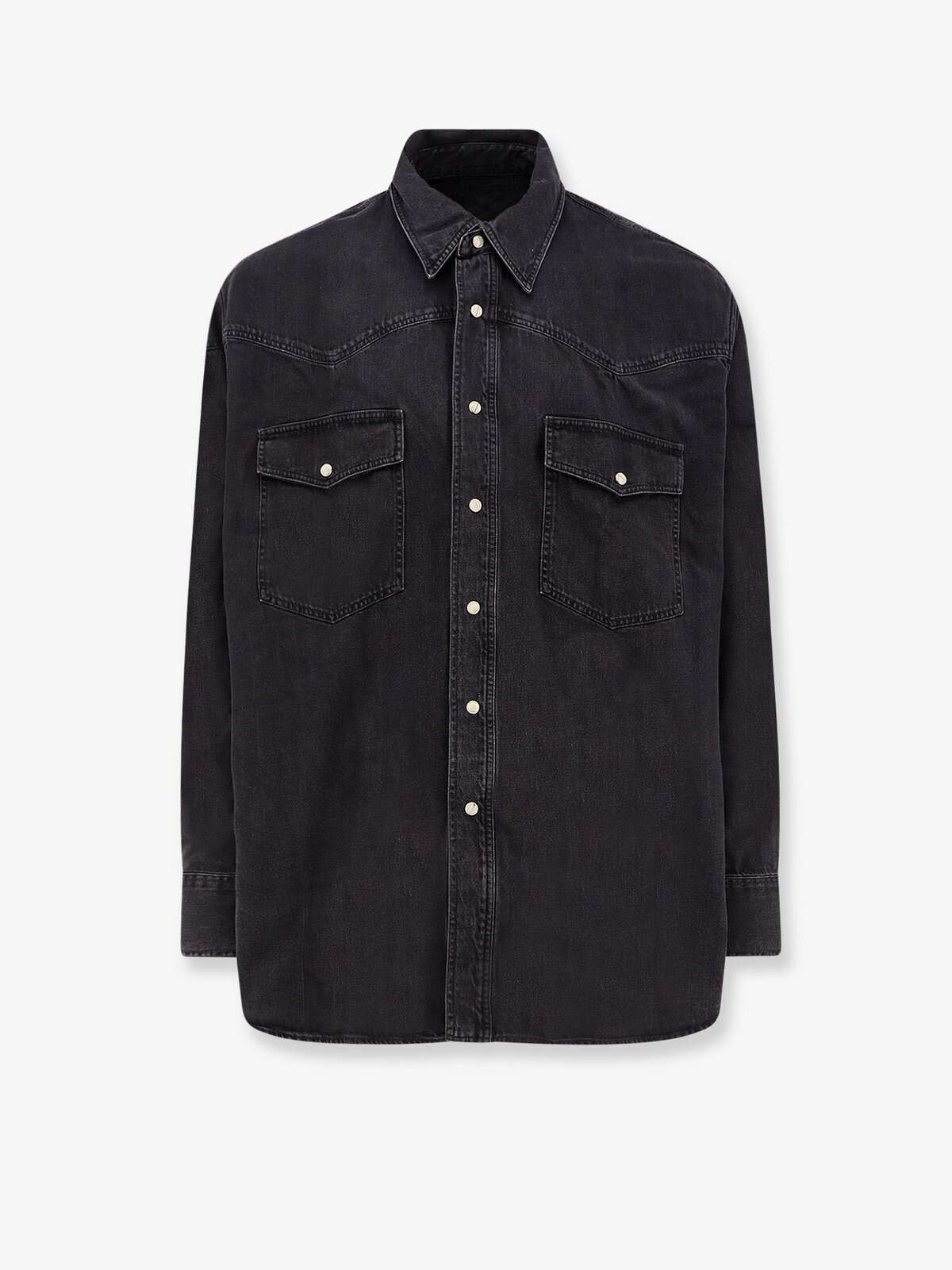 STUDIO NICHOLSON Black Denim Shirt With Enamelled Buttons
