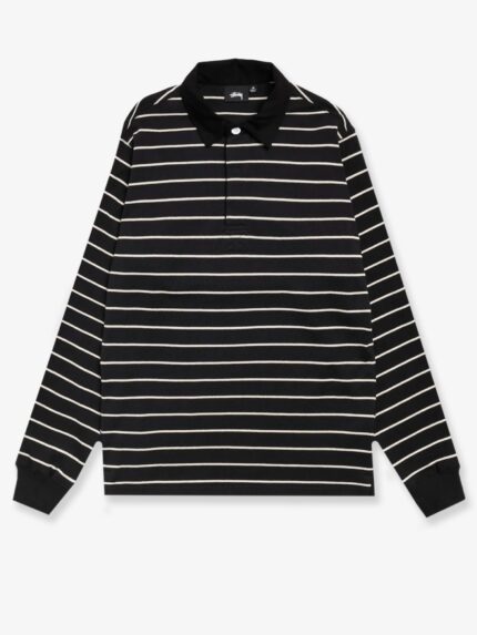 STUSSY Pin Striped Rugby Cotton Polo Shirt