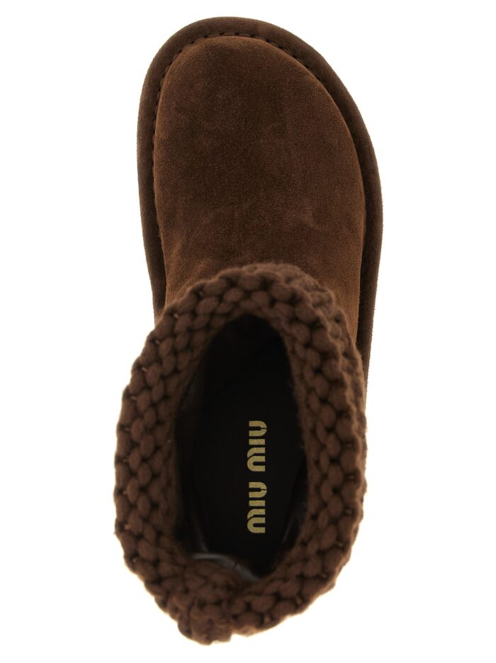 Miu Miu Suede And Knit Ankle Boots
