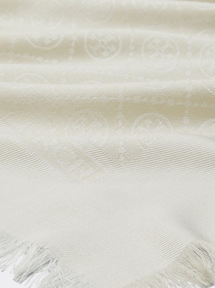Tory Burch T Monogram Jacquard Traveler Scarf In A Silk And Wool Blend