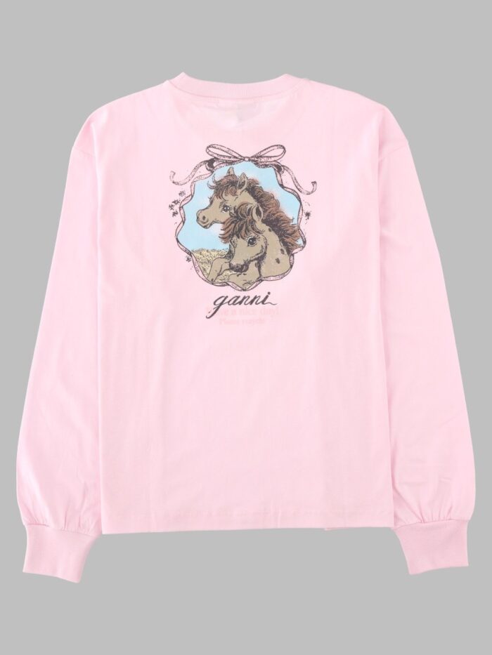 GANNI T-Shirt A Manica Lunga Con Logo E Stampa