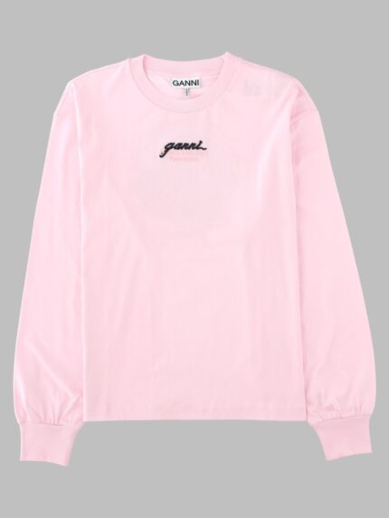 GANNI T-Shirt A Manica Lunga Con Logo E Stampa