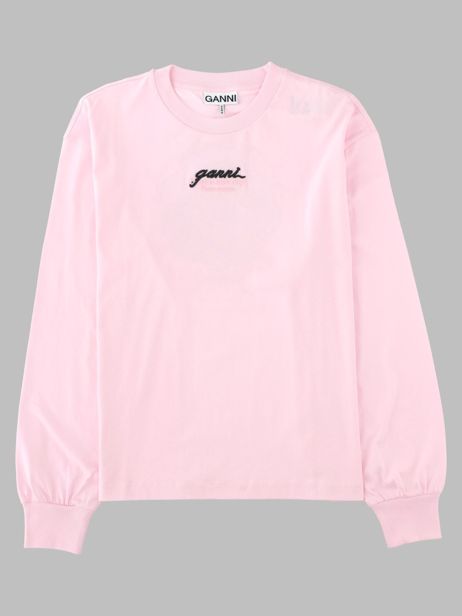 GANNI T-Shirt A Manica Lunga Con Logo E Stampa