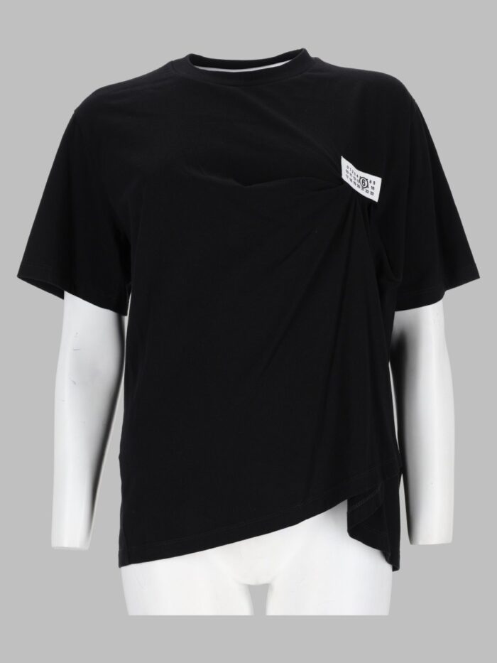 mm6 maison margiela t shirt con drappeggio e patch logo MM6 MAISON MARGIELA T-shirt Con Drappeggio E Patch Logo