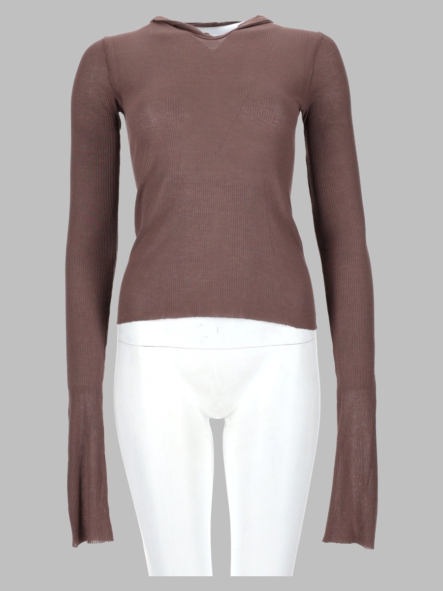 RICK OWENS T-SHIRT "CROPPED HOODED RIB LS T"