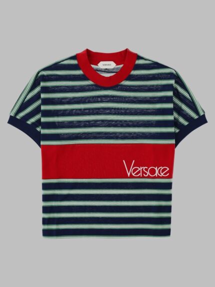 Versace T-Shirt In Cotone A Righe Con Logo