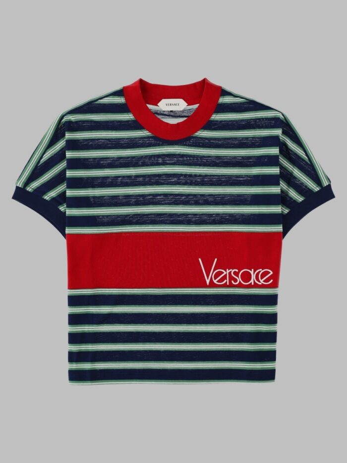 versace t shirt in cotone a righe con logo Versace T-Shirt In Cotone A Righe Con Logo