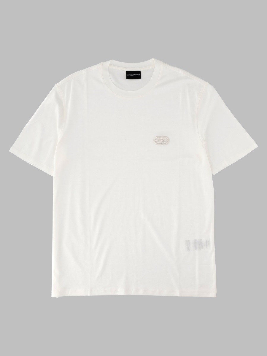 Emporio Armani T-shirt In Jersey Misto Lyocell Con Ricamo Logo EA