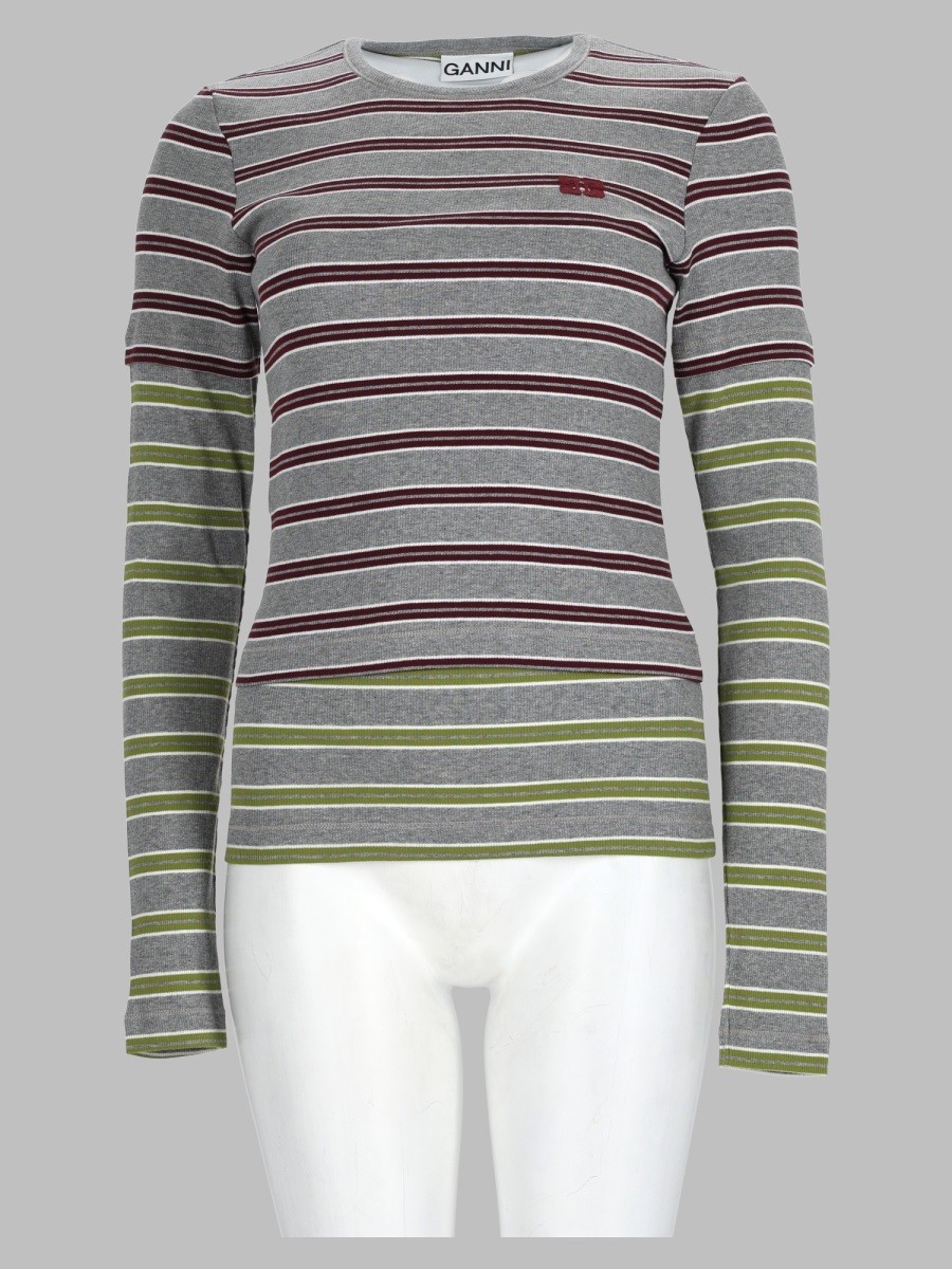 GANNI T-Shirt Layered In Cotone