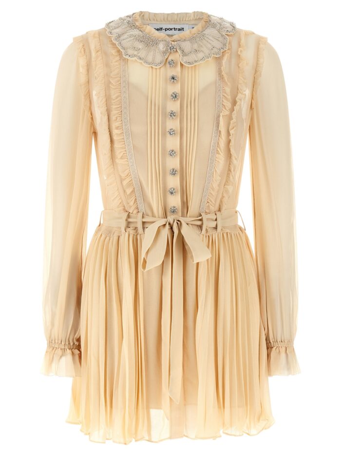 self portrait 'tan pleated georgette mini' dress SELF PORTRAIT 'Tan Pleated Georgette Mini' Dress
