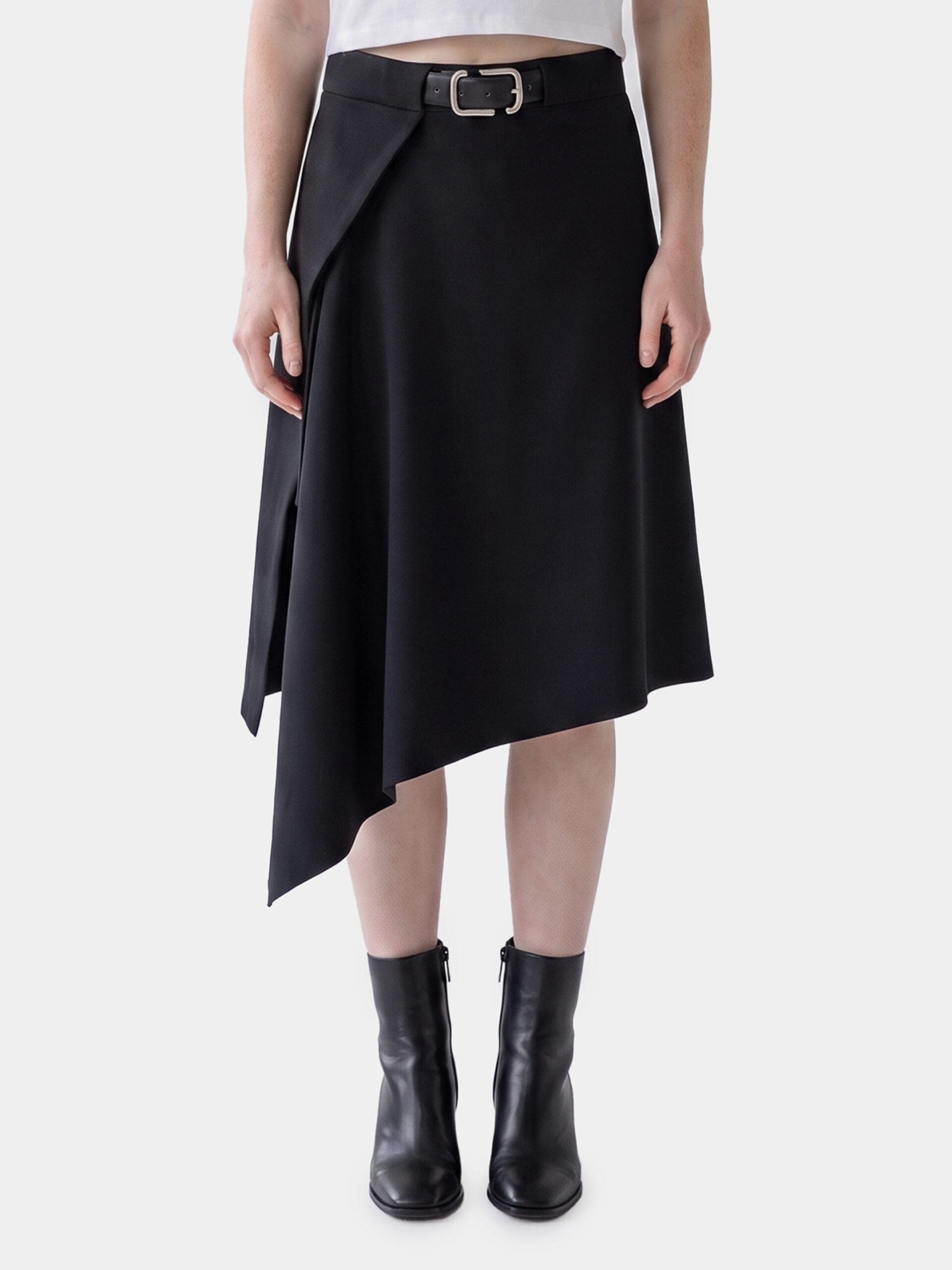 The Attico Asymmetric midi skirt with belt