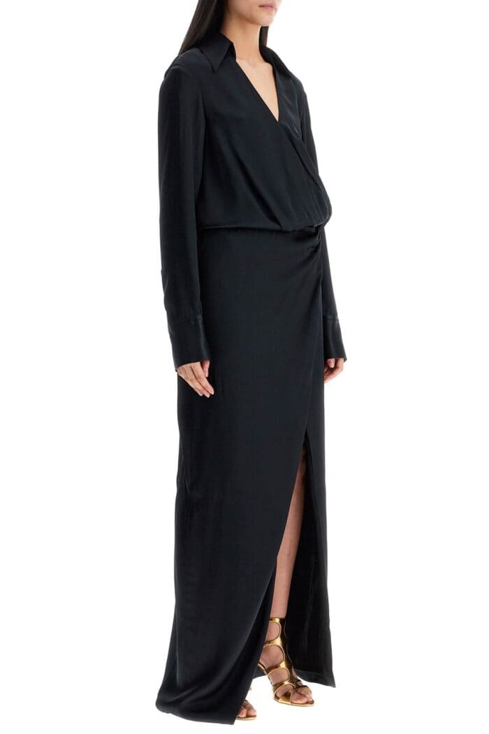 THE ATTICO Black Long Sleeve Midi Dress With Side Slit