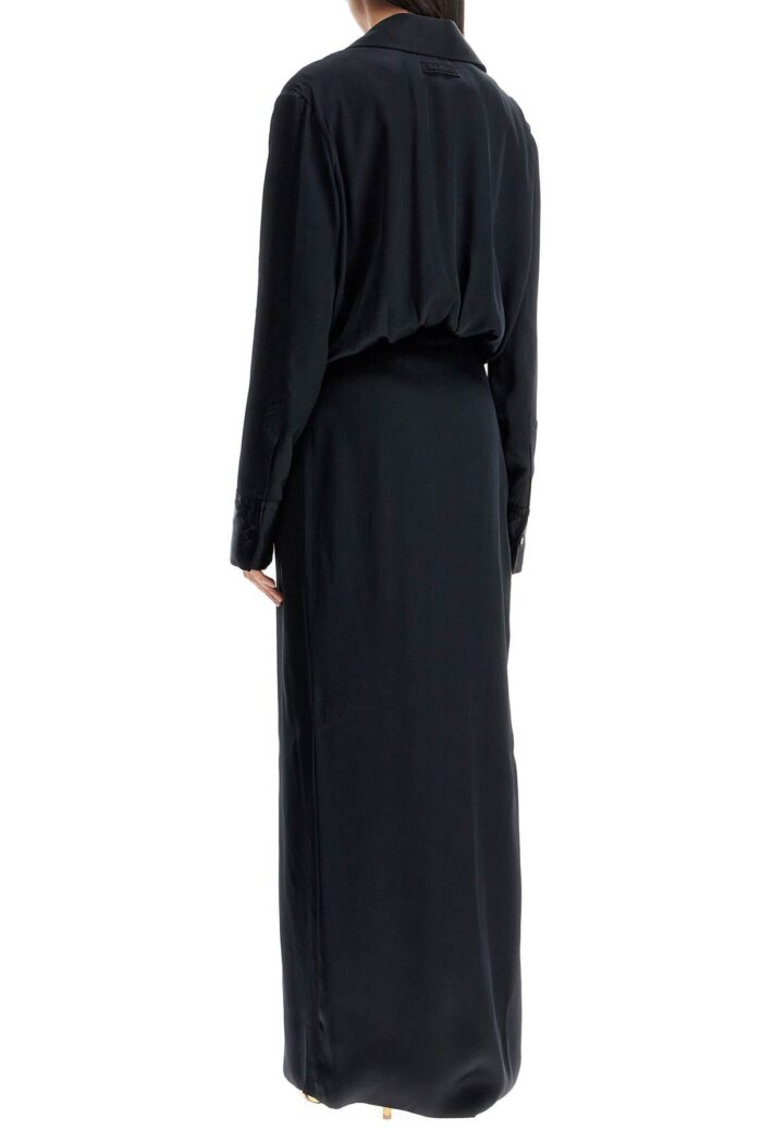 THE ATTICO Black Long Sleeve Midi Dress With Side Slit