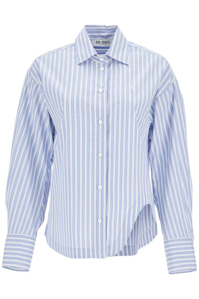 THE ATTICO Blue And White Striped Oversized Cotton Shirt