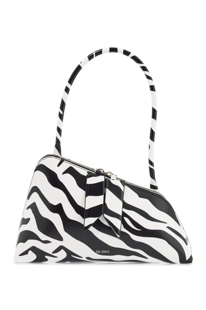 THE ATTICO Borsa A Spalla Triangolare Animalier Bianco E Nero