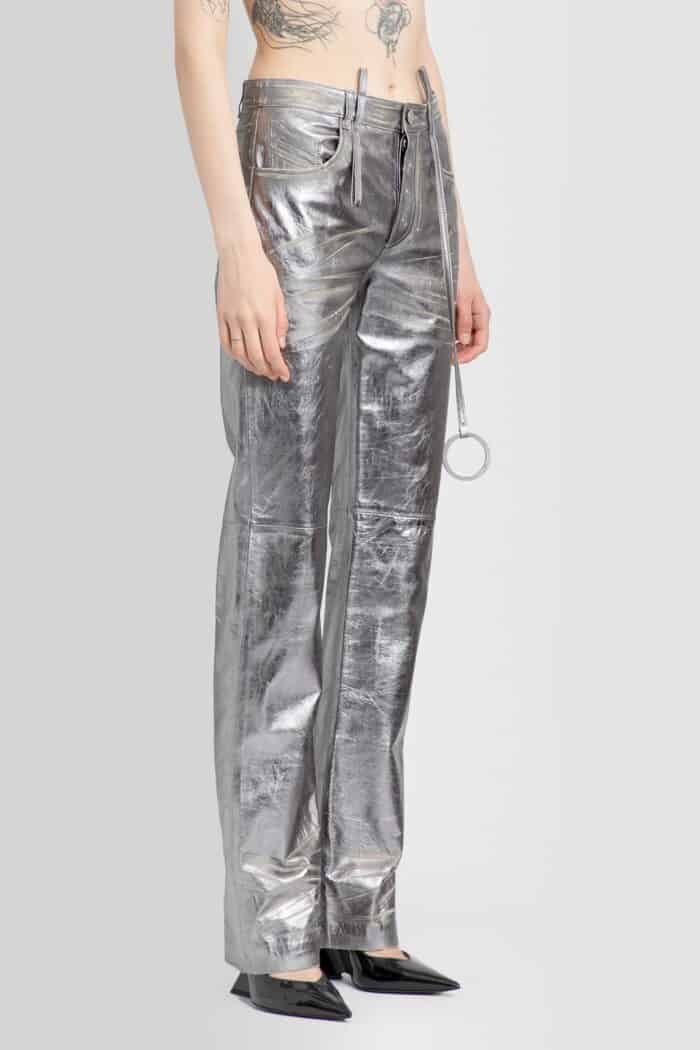 THE ATTICO Destroyed Mirror Leather Long Pants